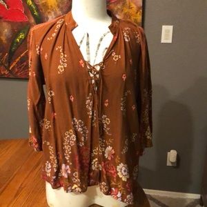 Brown floral top with front tie
